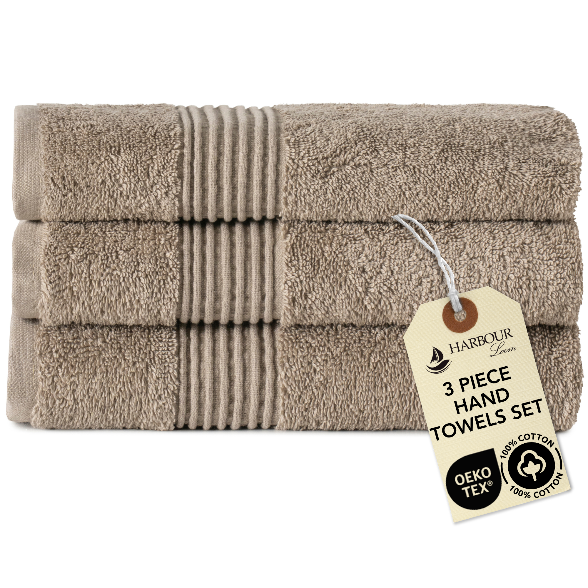 Boulevard Series Taupe Quartz Cotton Hand Towel Sets – Soft & Absorbent | 3 Pieces
