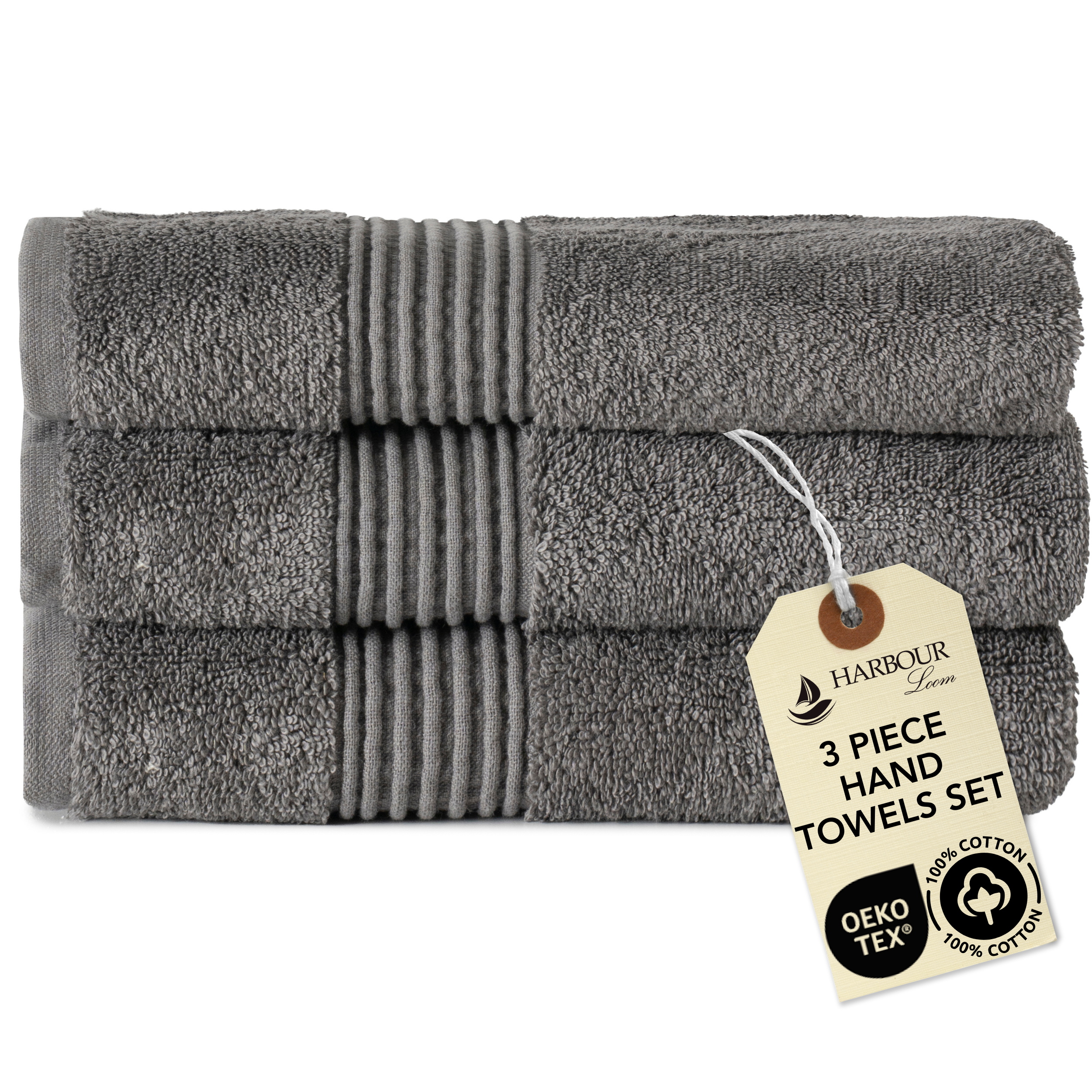 Boulevard Series Silver Cotton Hand Towel Sets – Soft & Absorbent | 3 Pieces