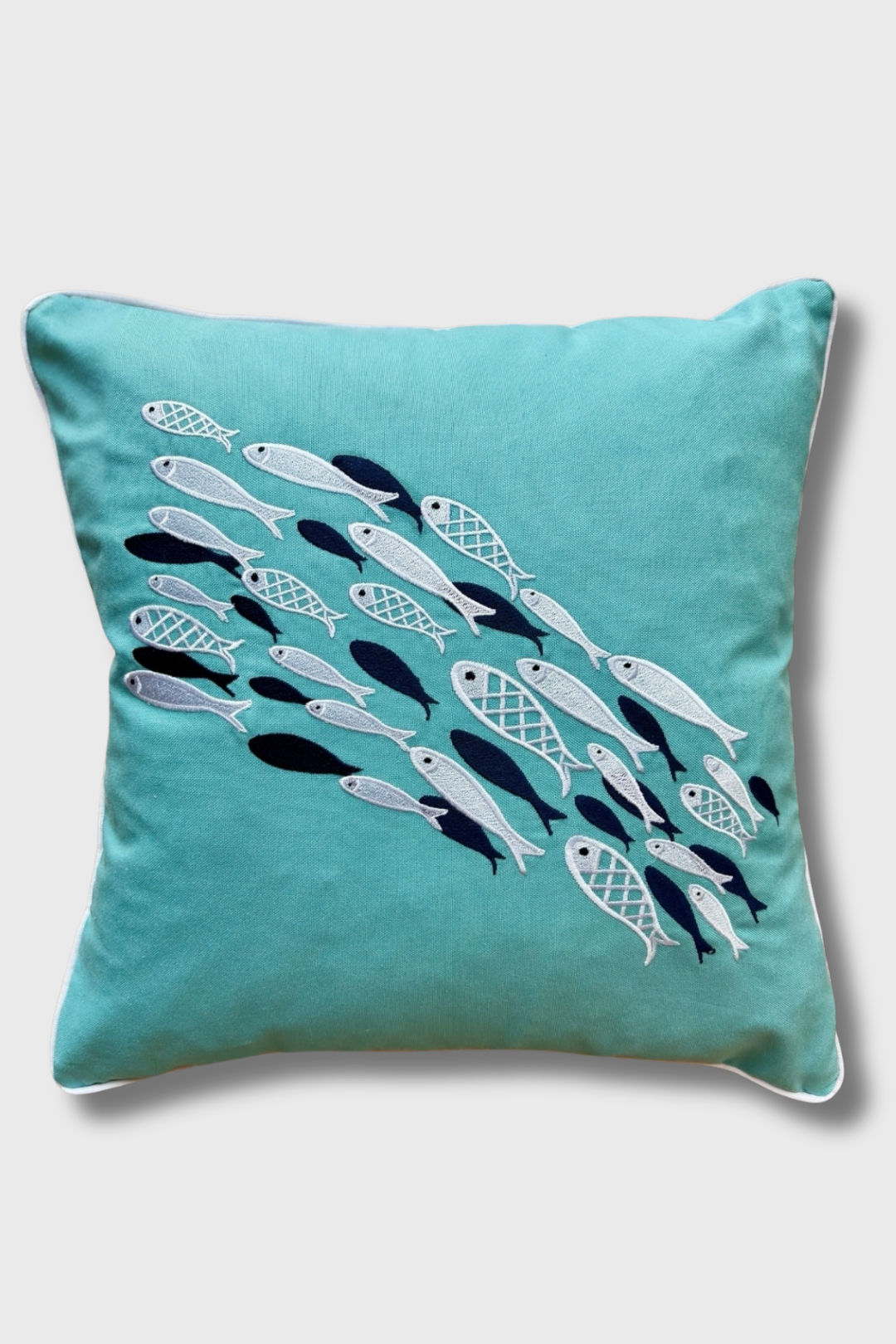 Aqua Dance Embroidered Pillow Cover – Turquoise | 18x18"