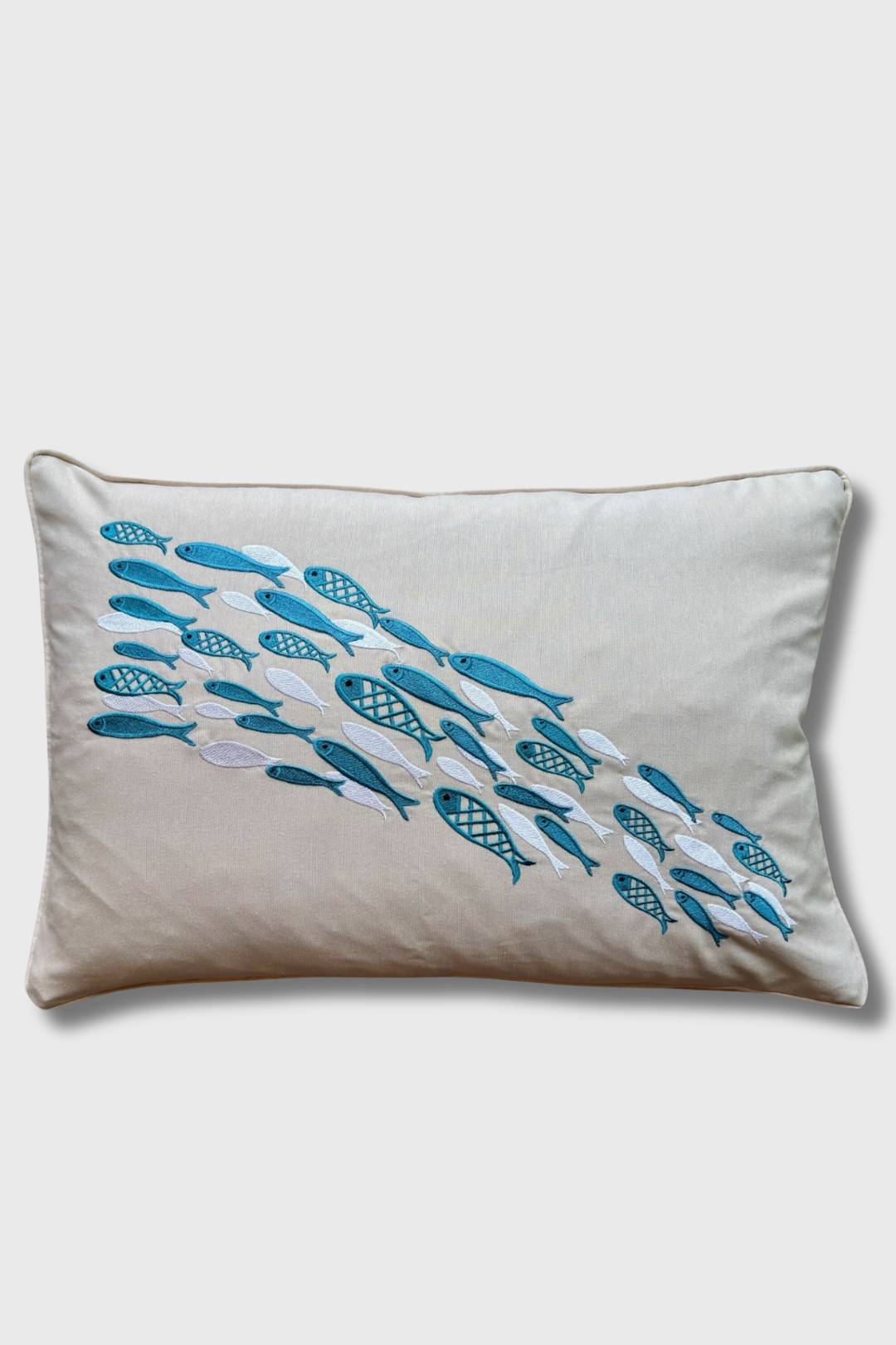 Aqua Dance Embroidered Pillow Cover – Sand | 16x24"