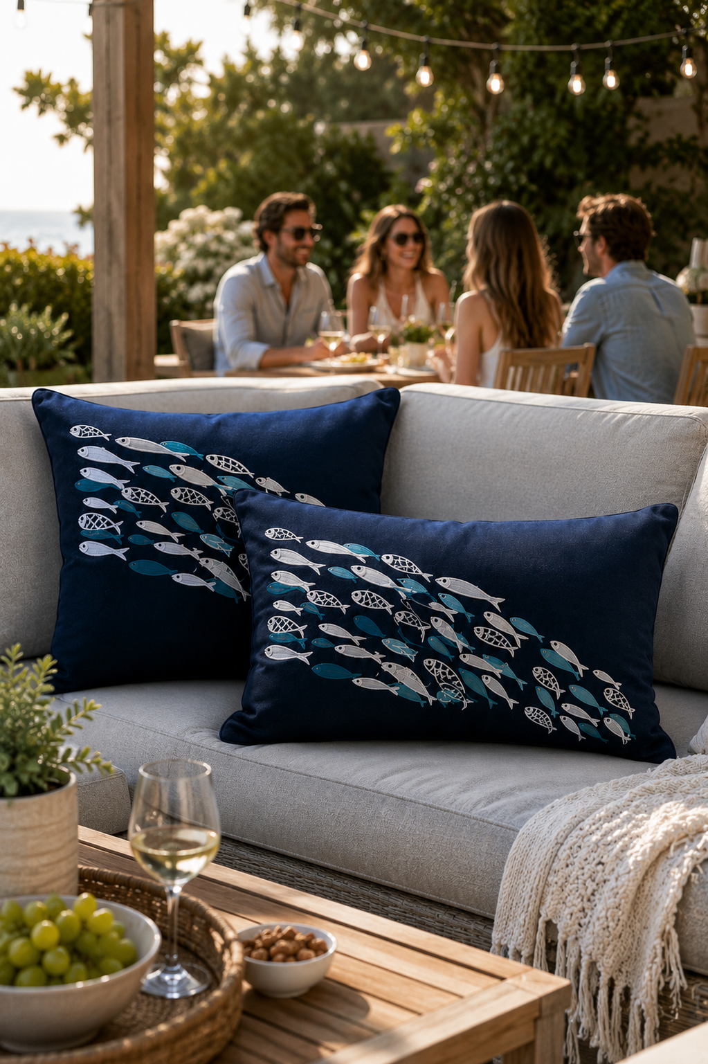 Aqua Dance Embroidered Pillow Cover – Azure | 16x24"