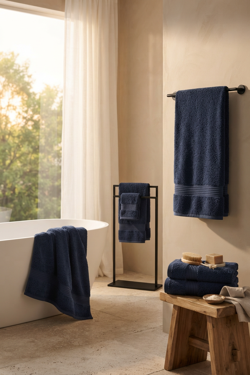 Boulevard Series Azure Blue Cotton Mix Size Towel Sets – Soft & Absorbent | 3 Pieces