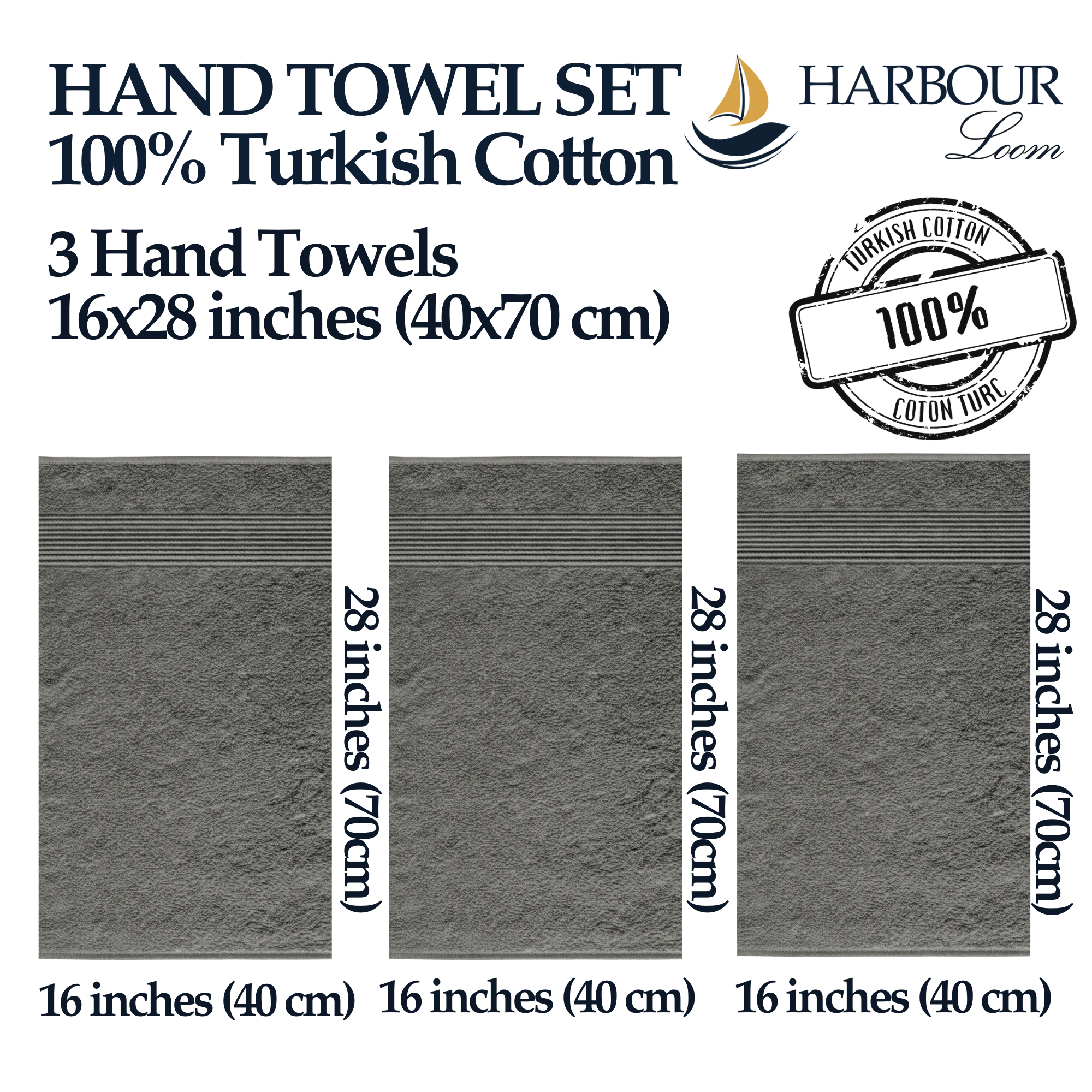 Boulevard Series Silver Cotton Hand Towel Sets – Soft & Absorbent | 3 Pieces