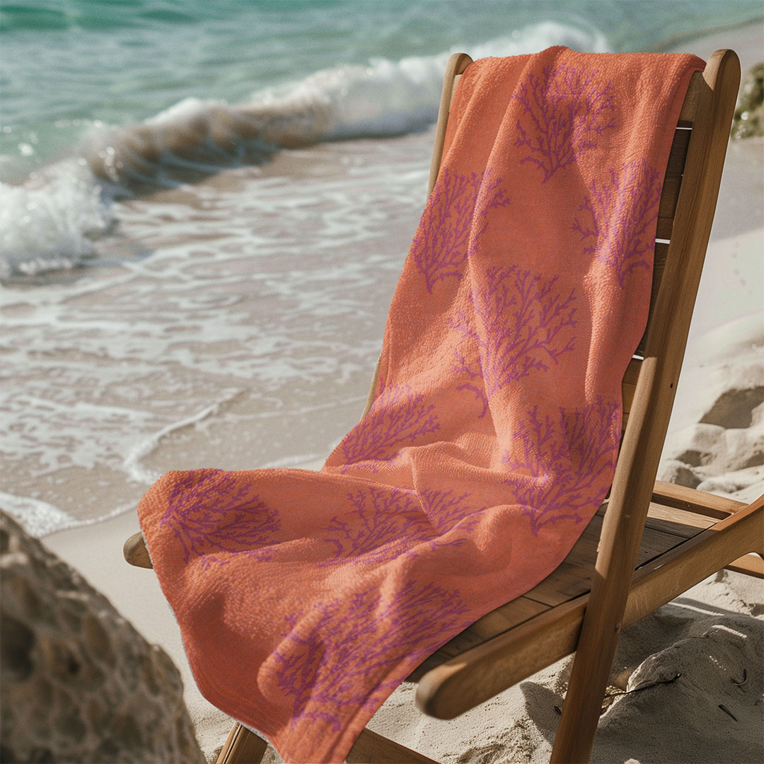 Harbourloom colourful 100% cotton eco-friendly beach towel – ultra-absorbent, fast-drying, lightweight design ideal for beach days, pool parties, and summer travel.