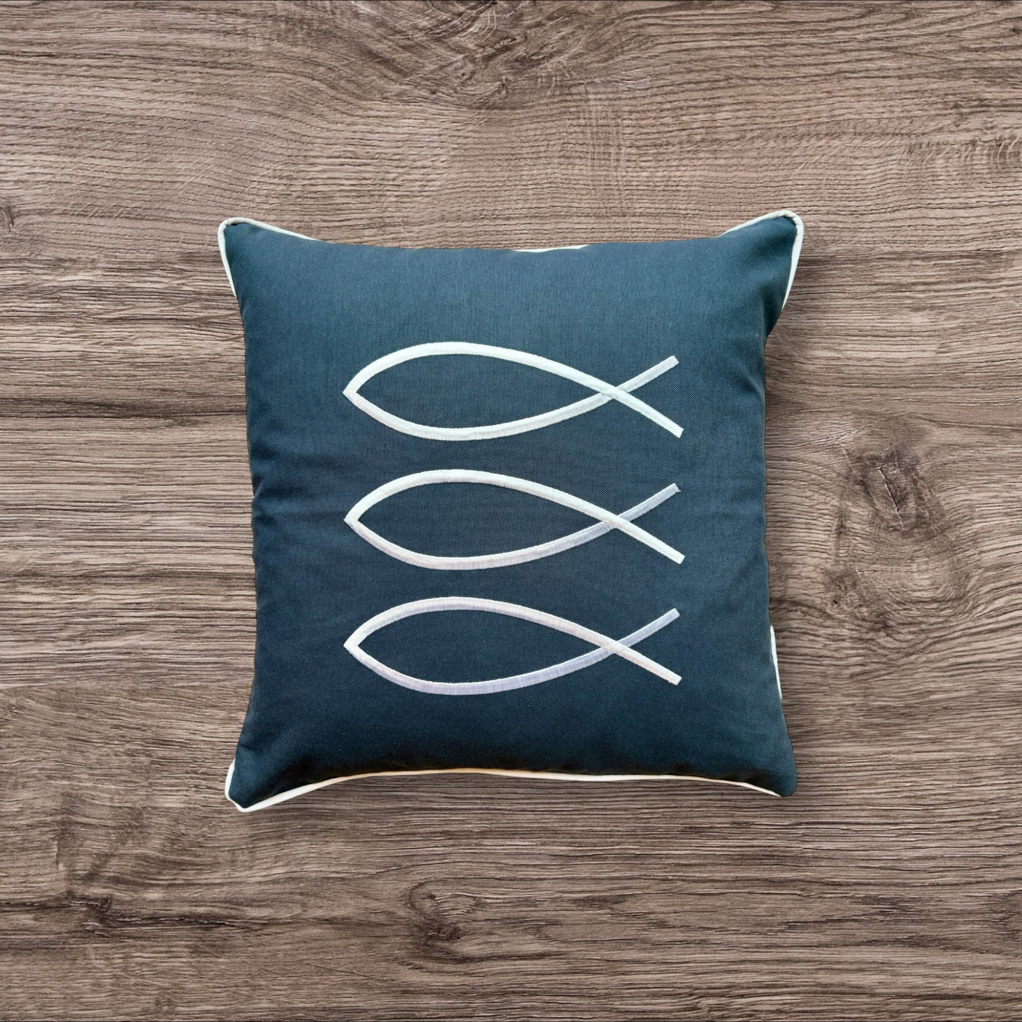 Trifin decorative pillow in Azure color, measuring about 18" x 18" (45 x 45 cm)