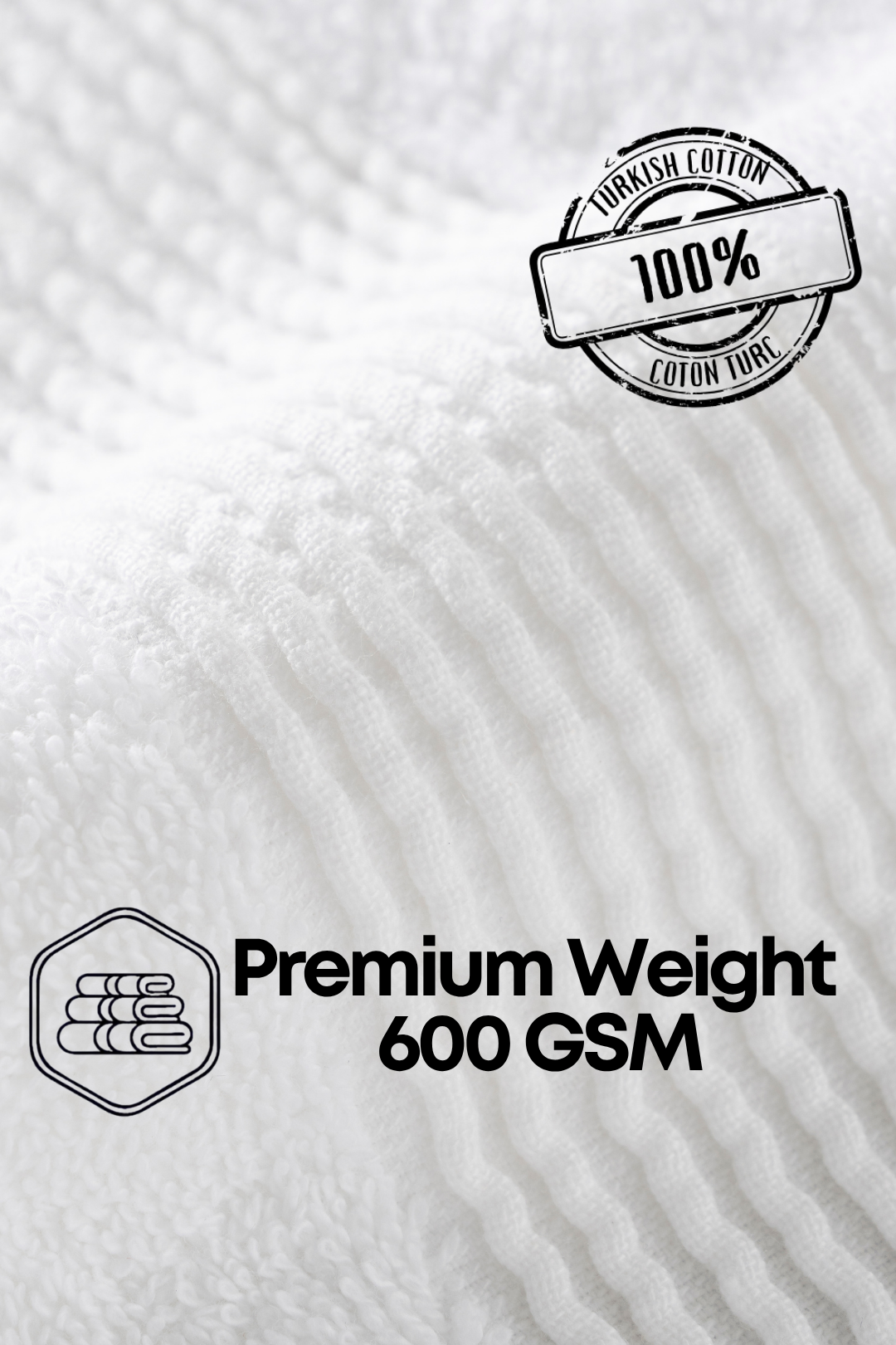 Harbourloom luxury white 3-piece towel set bundle, classic ribbed design including a bath towel, hand towel, and washcloth