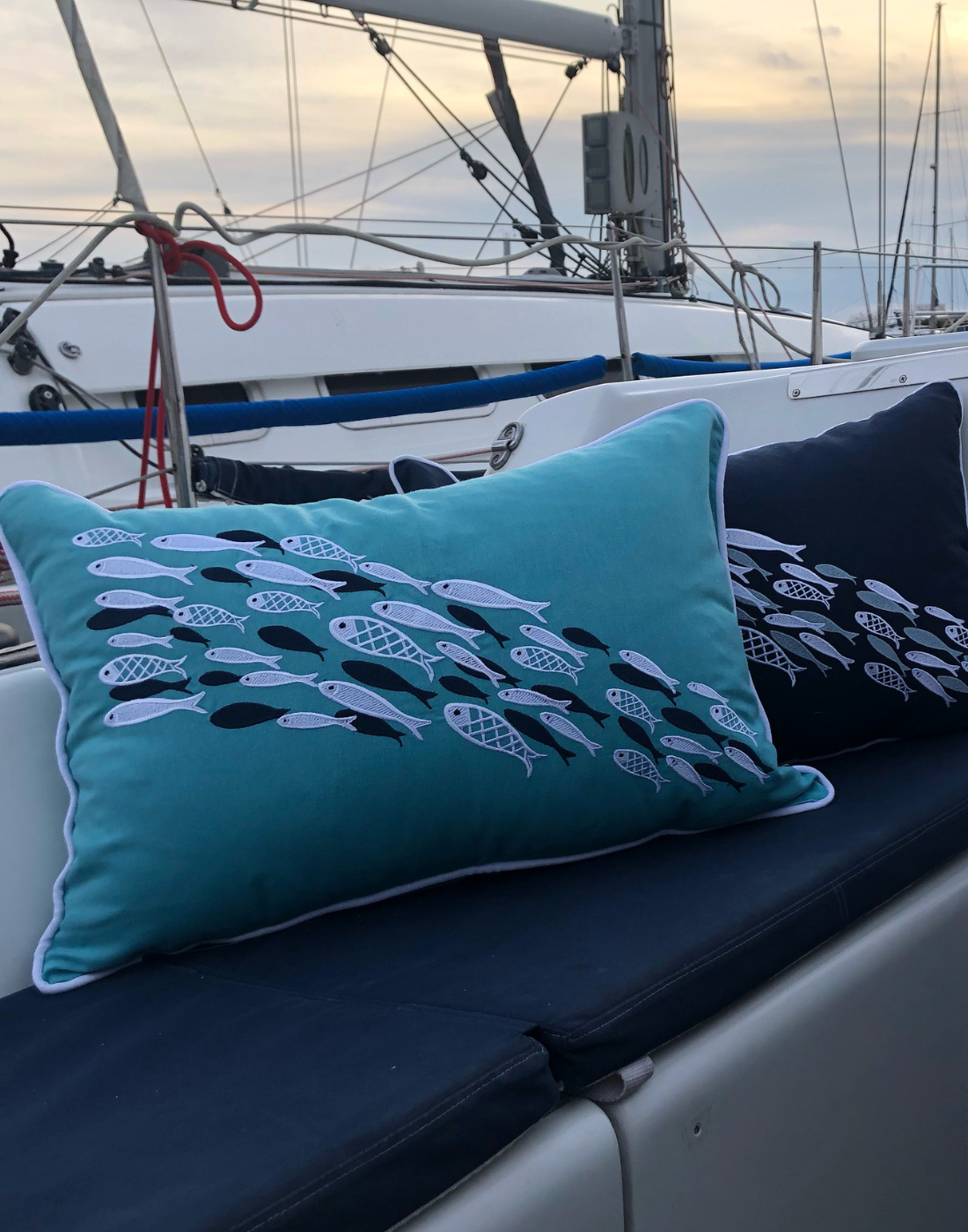 Harbourloom marine textile collection featuring durable and quick-dry luxury towels and linens designed for yachts and boats.