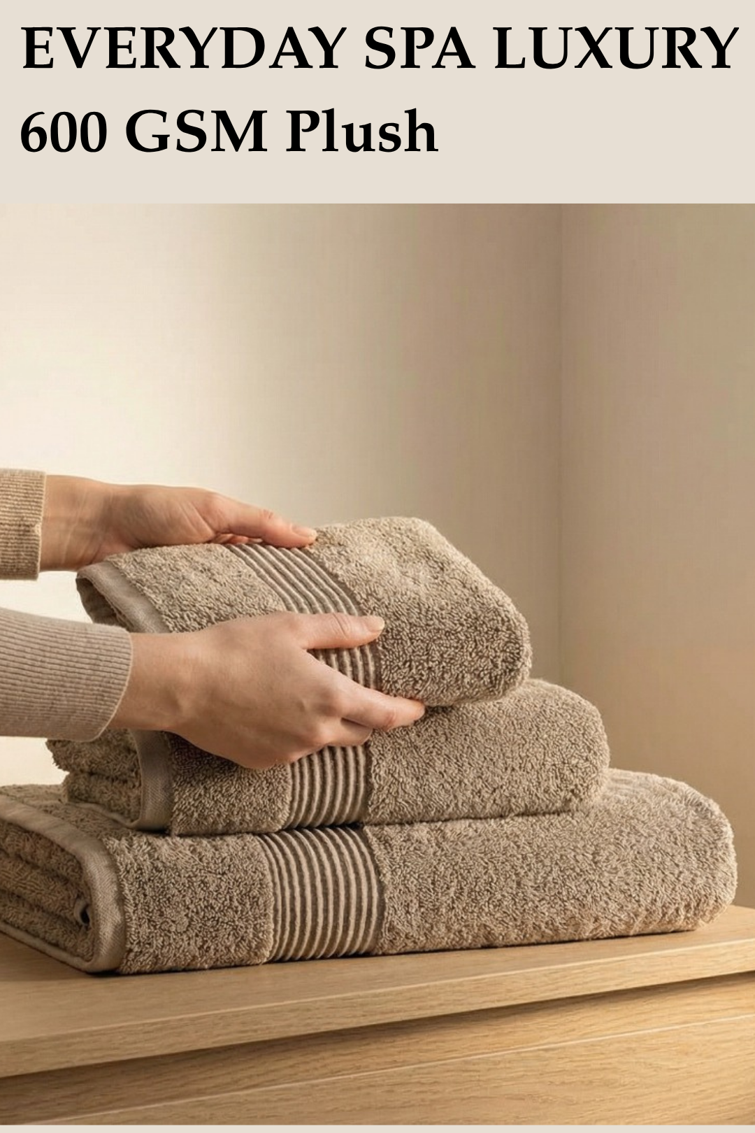 A stack of three mixed-size taupe brown Turkish cotton towels including bath, hand, and face towels.