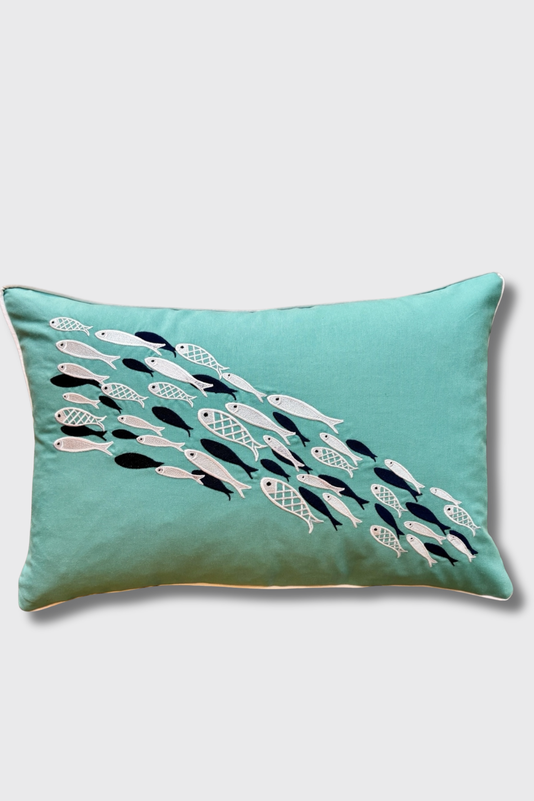 Aqua Dance Embroidered Pillow Cover – Turquoise | 16x24"