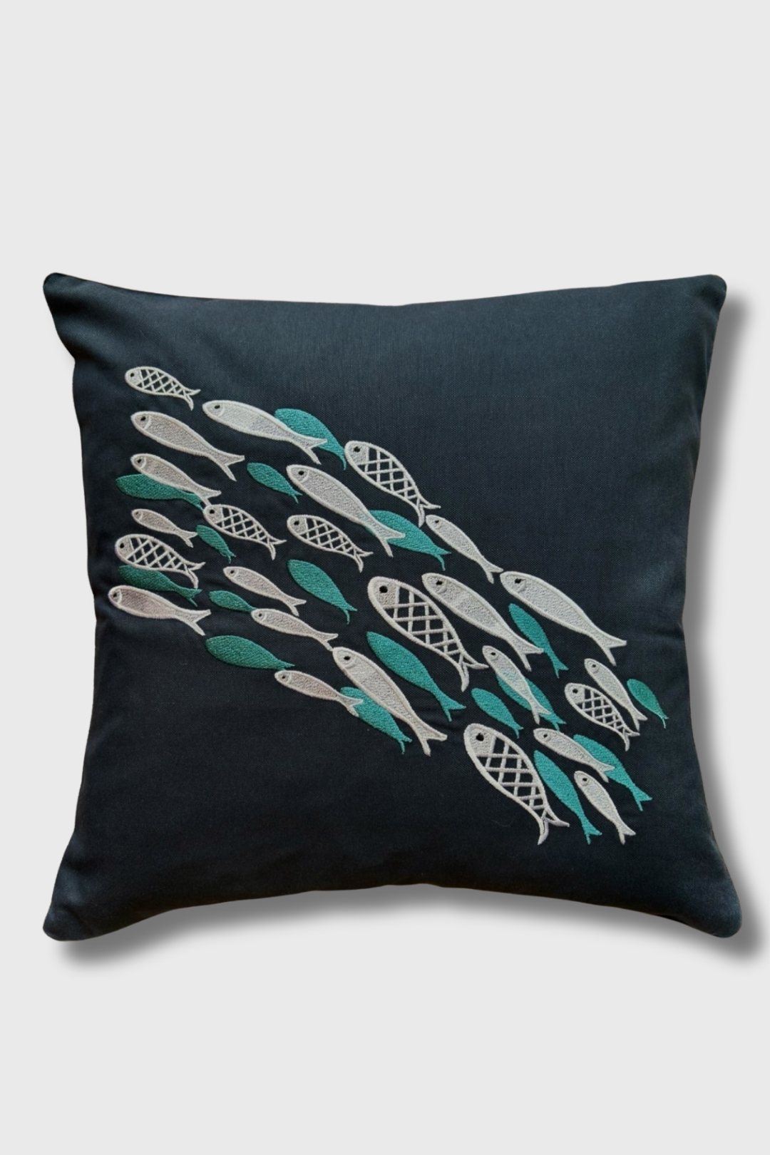 Aqua Dance Embroidered Pillow Cover – Azure | 18x18"
