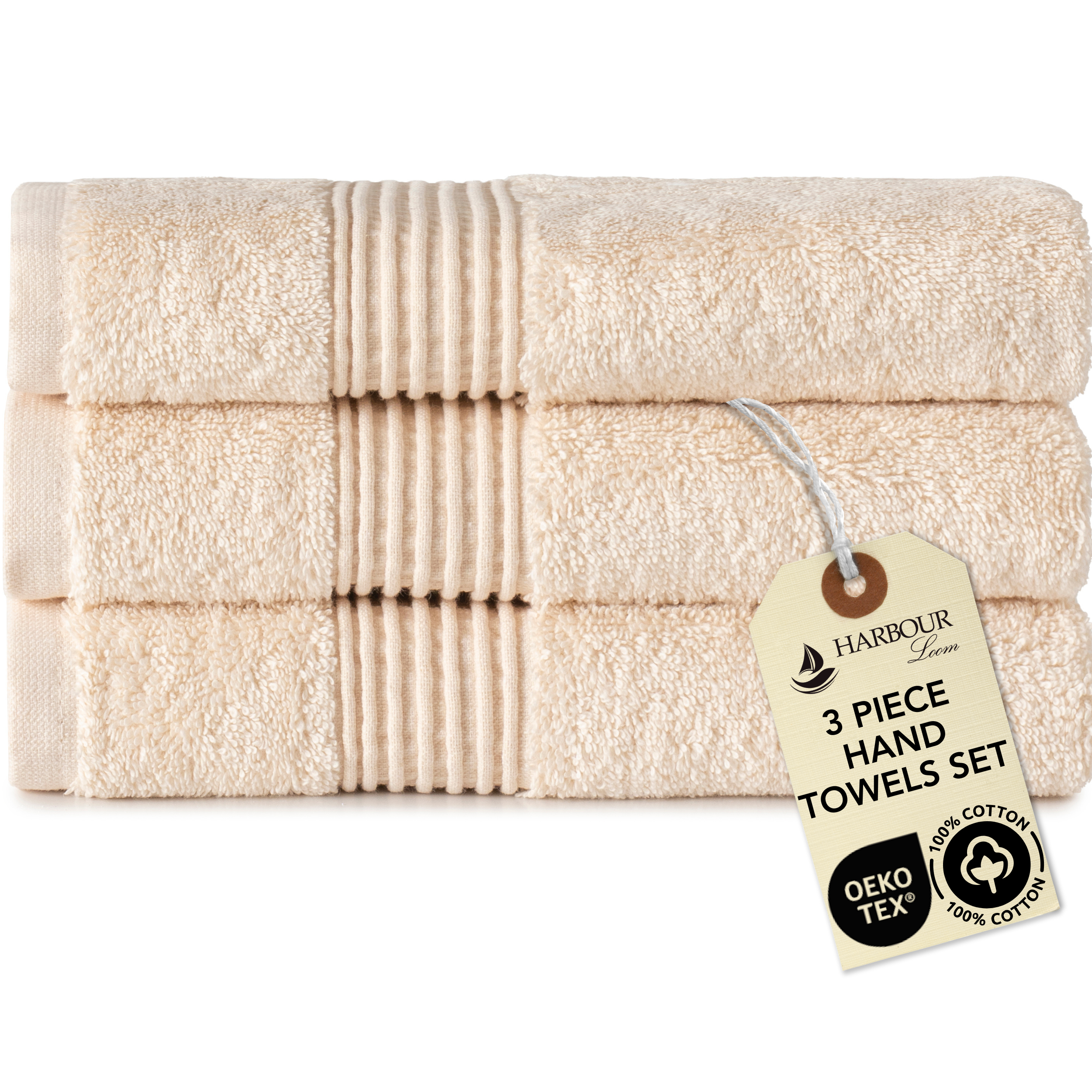 Boulevard Series Ivory Cotton Hand Towel Sets – Soft & Absorbent | 3 Pieces