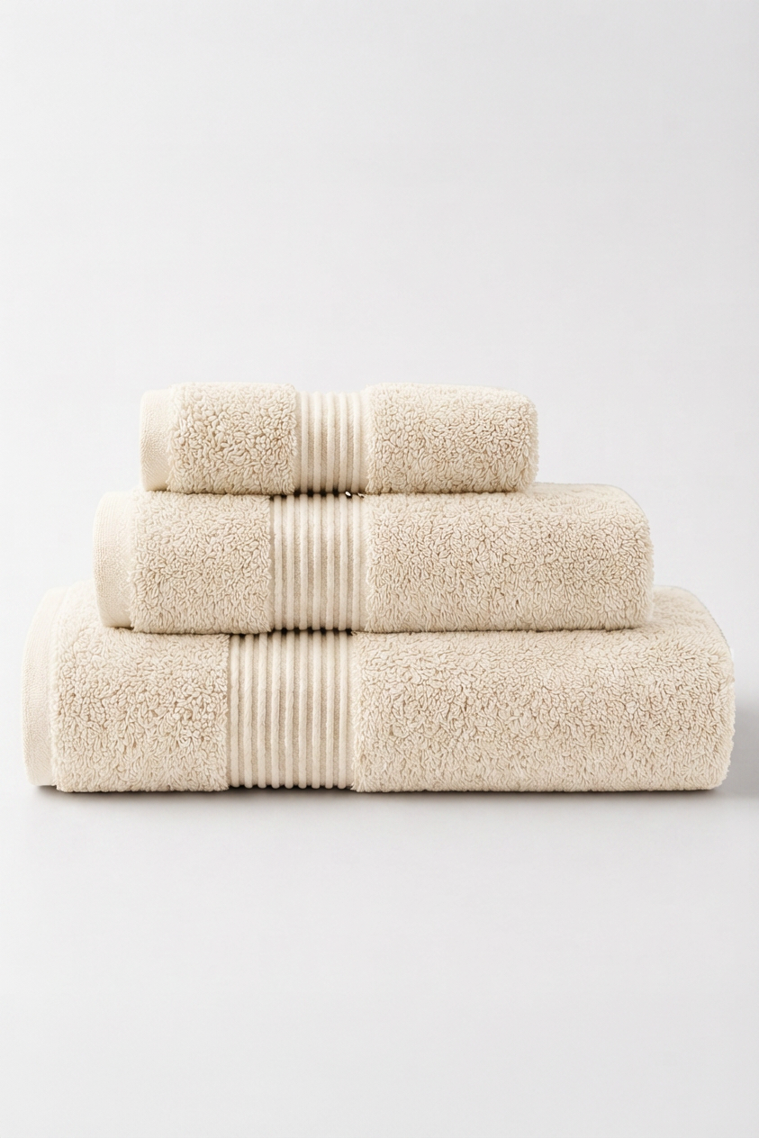Boulevard Series Ivory Cream Cotton Mix Size Towel Sets – Soft & Absorbent | 3 Pieces