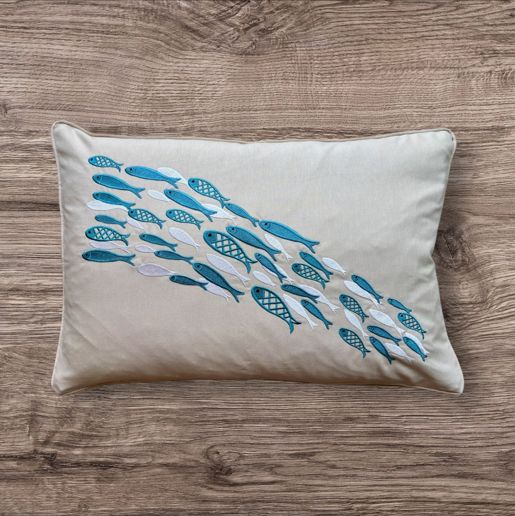 Aqua Dance decorative pillow in sand color