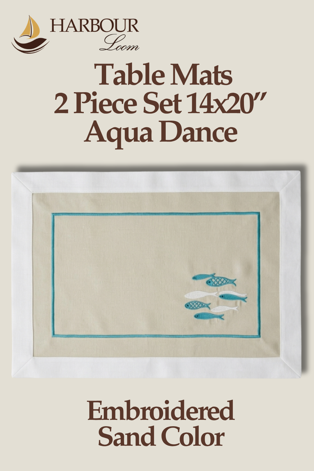 Harbour Loom table mat set with embroidered design on a beige background