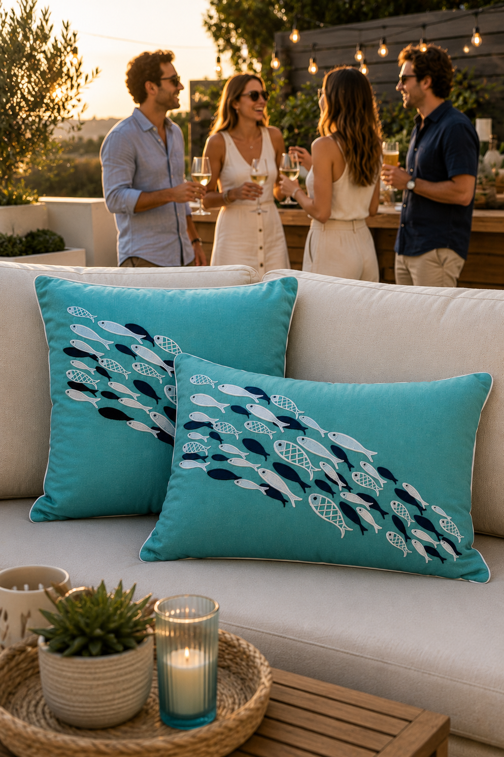 Aqua Dance Embroidered Pillow Cover – Turquoise | 16x24"