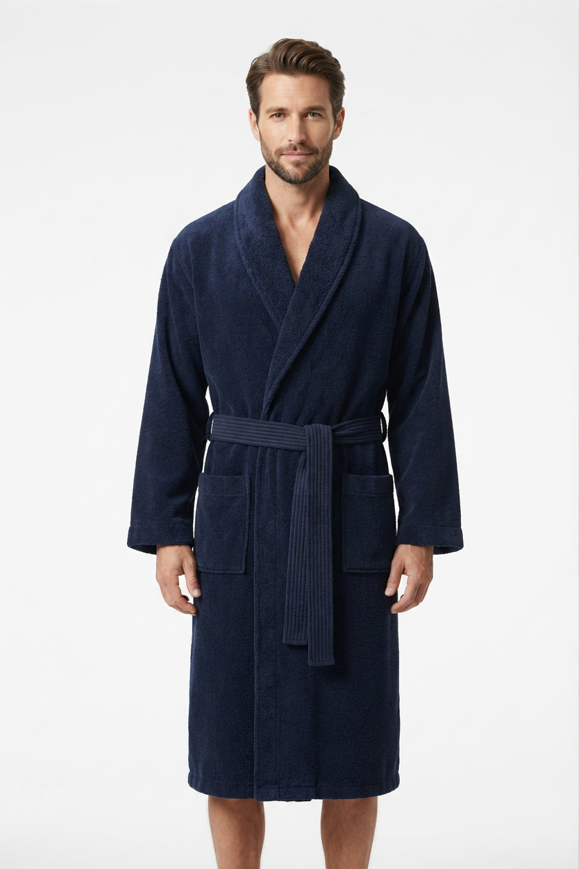Harbour Loom Mood Series Relaxed Fit Men's Bathrobe Azure Blue 100% Turkish Cotton Terry Cloth Spa Hotel Quality Soft Absorbent Housecoat Luxury Gift| 1 Piece