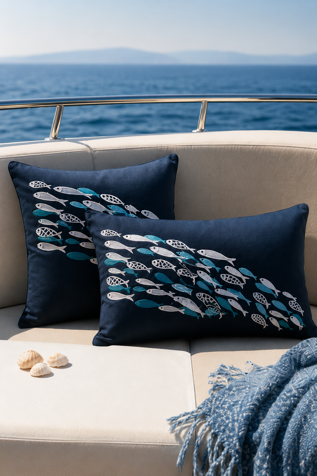 Aqua Dance Embroidered Pillow Cover – Azure | 16x24"