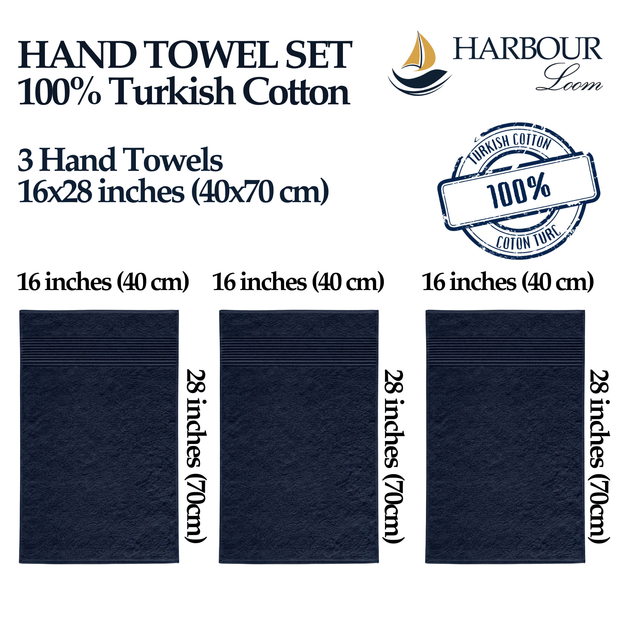 Boulevard Series Azure Cotton Hand Towel Sets – Soft & Absorbent | 3 Pieces