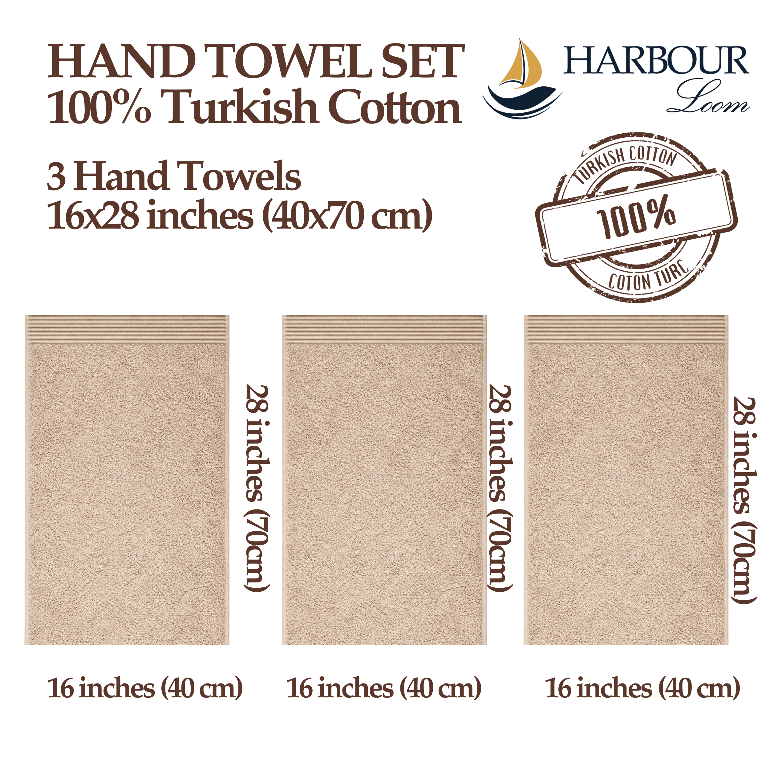 Boulevard Series Ivory Cotton Hand Towel Sets – Soft & Absorbent | 3 Pieces