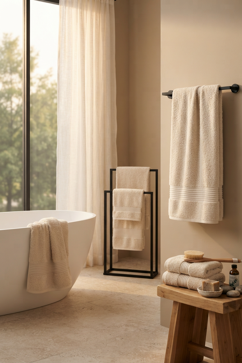 Boulevard Series Ivory Cream Cotton Mix Size Towel Sets – Soft & Absorbent | 3 Pieces