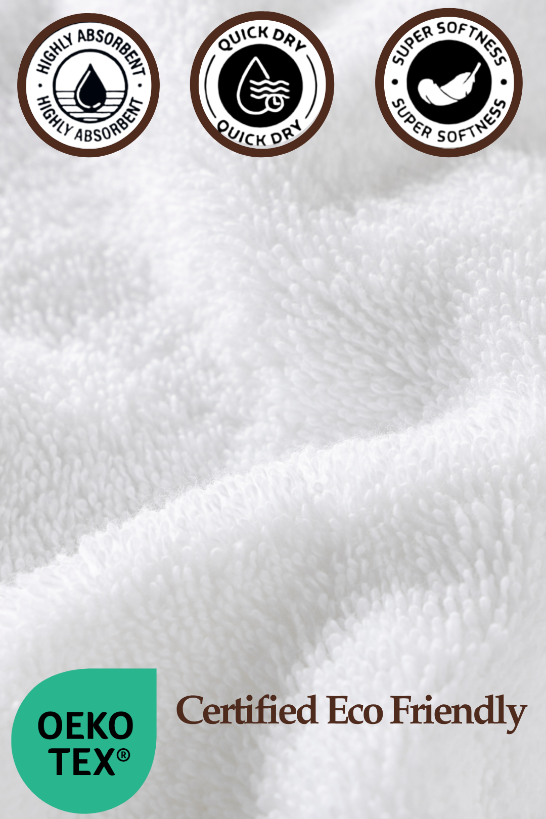 Close-up of white fabric with OEKO-TEX certification label on a white background