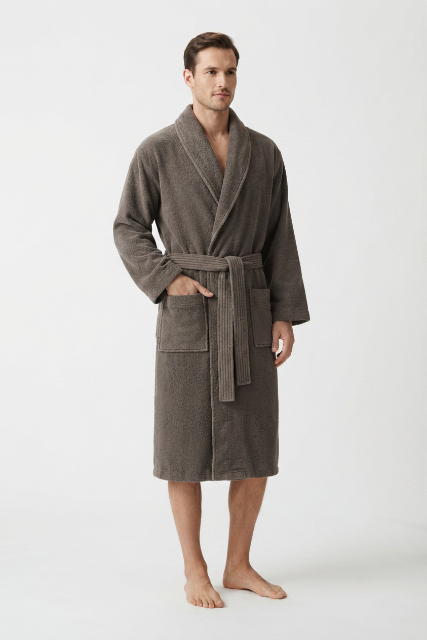 Harbour Loom Mood Series Relaxed Fit Men's Bathrobe Quartz Taupe 100% Turkish Cotton Terry Cloth Spa Hotel Quality Soft Absorbent Housecoat Luxury Gift| 1 Piece