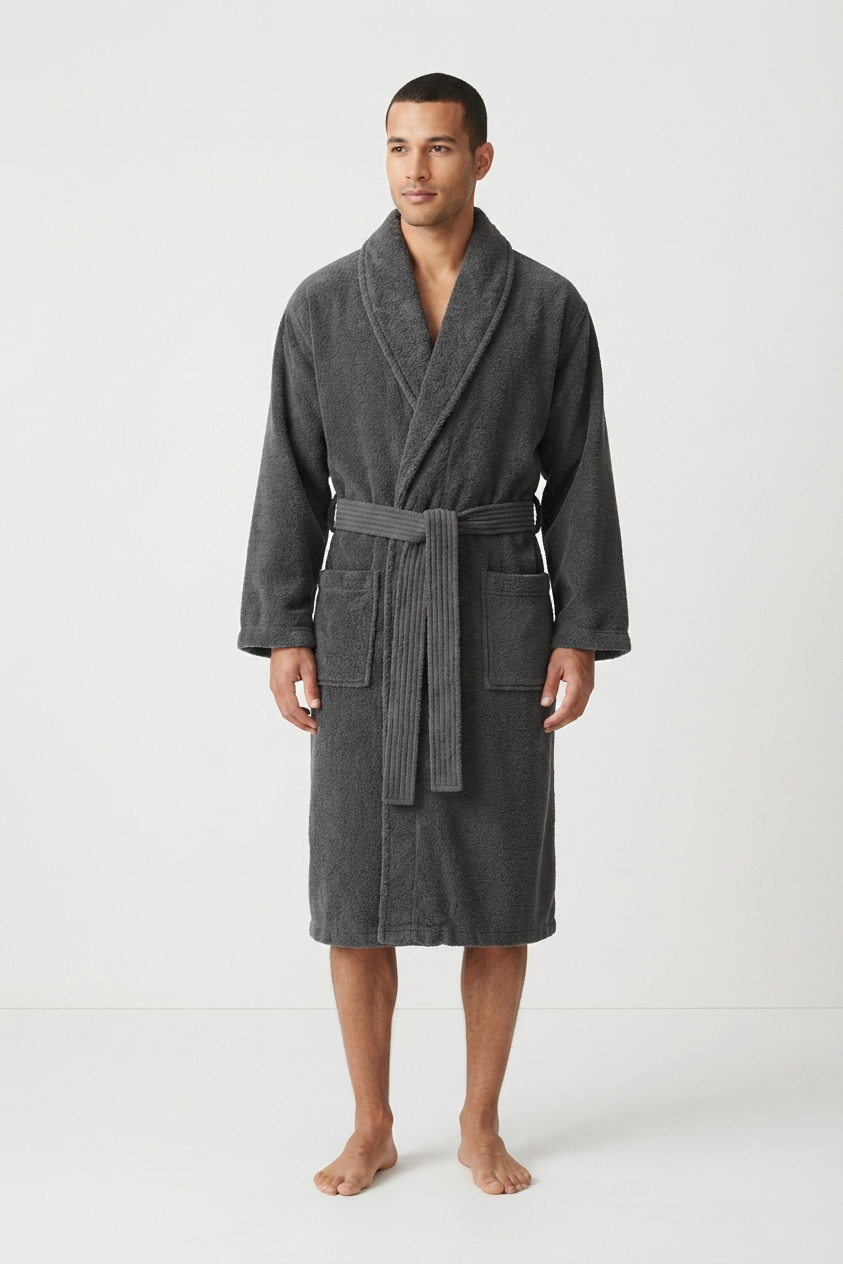 Harbour Loom Mood Series Relaxed Fit Men's Bathrobe Silver Grey 100% Turkish Cotton Terry Cloth Spa Hotel Quality Soft Absorbent Housecoat Luxury Gift| 1 Piece