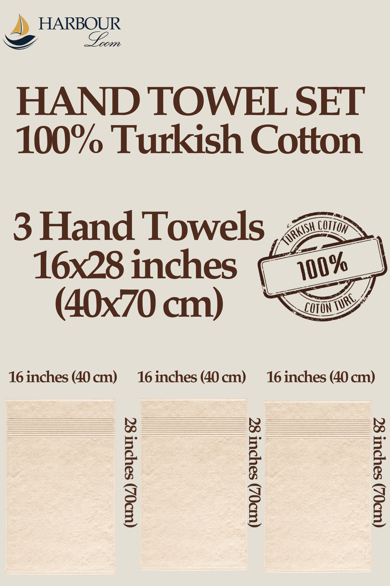 Luxury cream Turkish cotton bath towel set of 2, premium quality bathroom towel bundle.