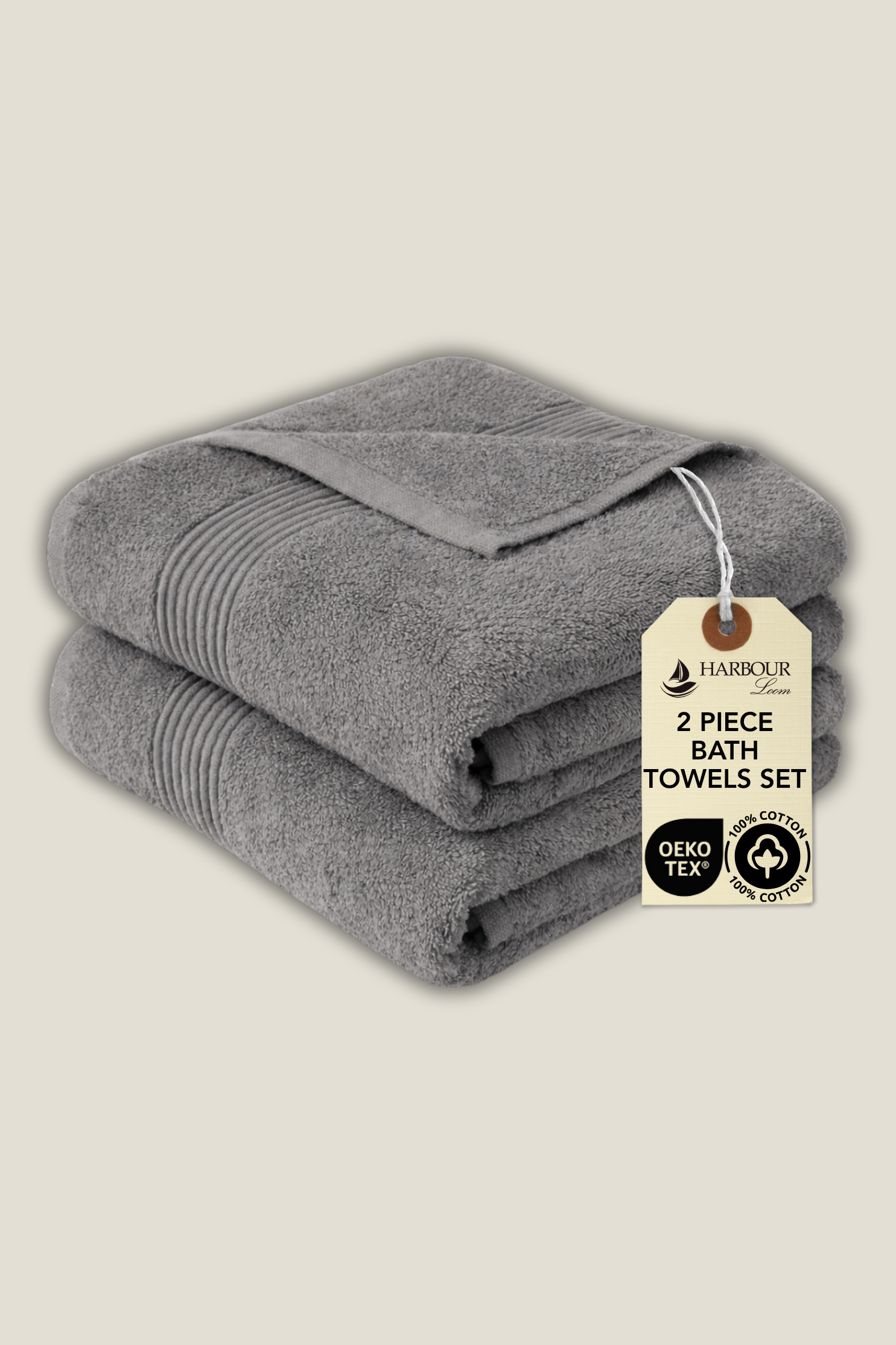 Grey 2-piece bath towel bundle, 100% Turkish cotton and OEKO-TEX certified high-quality bathroom towels
