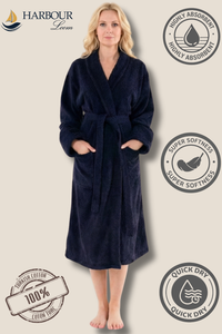 Harbour Loom Mood Series Relaxed Fit Women's Bathrobe Azure Blue 100% Turkish Cotton Terry Cloth Spa Hotel Quality Soft Absorbent Housecoat Luxury Gift| 1 Piece