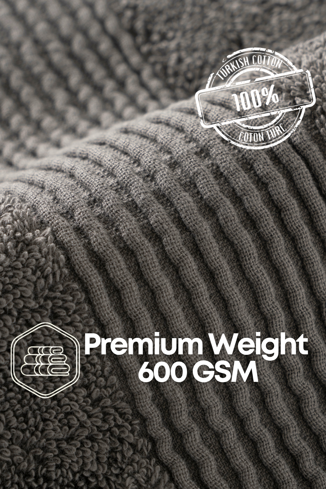Harbourloom charcoal grey 3-piece mixed size towel set, premium Turkish cotton bathroom bundle with highly absorbent finish.