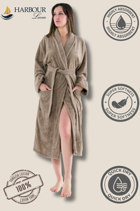 Harbour Loom Mood Series Relaxed Fit Women's Bathrobe Quartz Taupe 100% Turkish Cotton Terry Cloth Spa Hotel Quality Soft Absorbent Housecoat Luxury Gift| 1 Piece