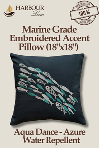 Aqua Dance  Azure Color Embroidery Pillow Cover with Insert 18