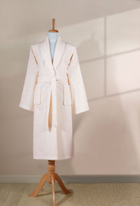Boulevard Ivory Cotton Striped Terry Bathrobe – Soft & Absorbent | 1 Piece