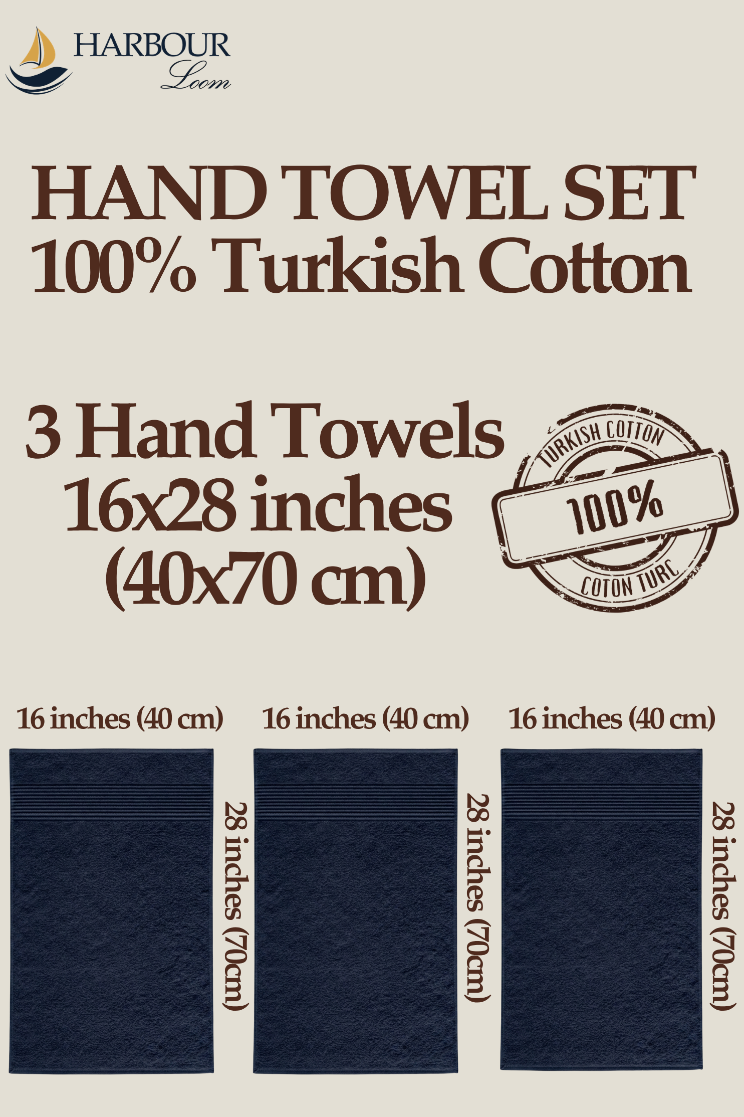 2-piece navy blue Turkish cotton bath towel set, large 28x55 inch bathroom towels.