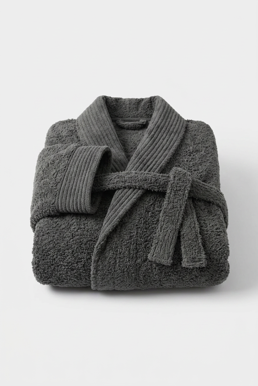 Harbour Loom Mood Series Relaxed Fit Men's Bathrobe Silver Grey 100% Turkish Cotton Terry Cloth Spa Hotel Quality Soft Absorbent Housecoat Luxury Gift| 1 Piece